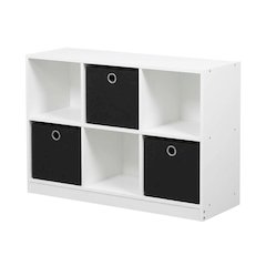 White and Black 3x2 Bookcase with Storage Bins for Organizing and Display