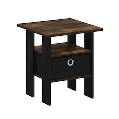 Amber Pine Nightstand with Bin Drawer, Wooden Frame for Cozy Bedroom Storage