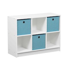 White 3x2 Bookcase with Storage Bins and Open Shelving