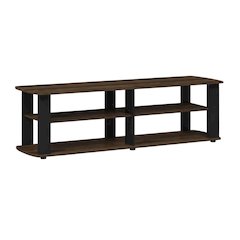 Walnut and black entertainment center with composite wood finish for TV storage