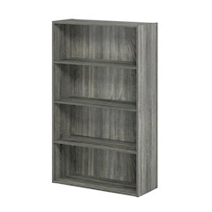French Oak Grey 4-Tier Open Shelf Bookcase with Wooden Construction
