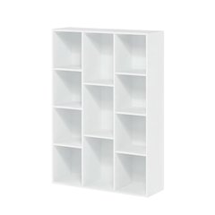 White 11-Cube Reversible Open Shelf Bookcase, Wooden Finish for Flexible Storage