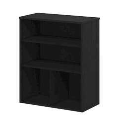 Black 3-Tier Display Bookcase with Wooden Shelves for Living Room or Office