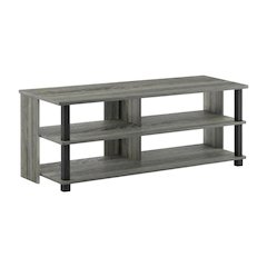 Wood TV stand in French Oak Grey, Black, three tiers, up to 50-inch TVs