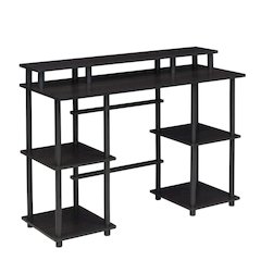 Espresso And Black Computer Desk With Top Shelf For Office Spaces