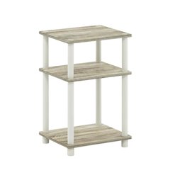 3-Tier End Table in Sonoma Oak and White with Multi-Level Storage