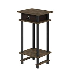 Dark Brown end table with storage bin, Columbia Walnut finish