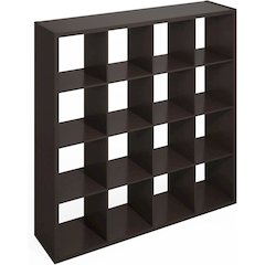 Dark Oak Engineered Wood 16 Cube Storage Organizer with Open Back Shelving