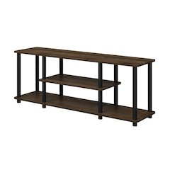 Walnut/Black TV Stand with 3-Tier Open Shelves and Modern Design