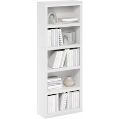 White Wooden Book Shelf with Five-Tier Wooden Shelves for Home or Office