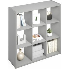Light Grey 9 Cube Storage Organizer with Open Back and Modern Wood Design