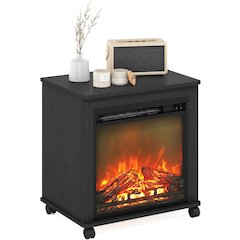 Black Electric Fireplace End Table with Heater for Indoor Use on Wheels
