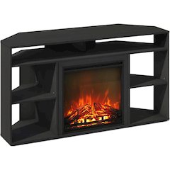 Black 55 Inch Fireplace TV Stand with Five Shelves and Electric Flame Display