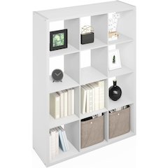 White Engineered Wood 12 Shelf Open Back Storage with Modern Display Design