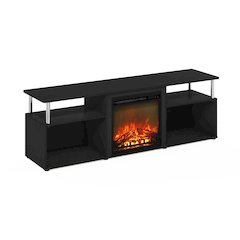 Furinno Jensen Fireplace Entertainment Center for TV up to 70 Inch with Stainless Steel Tubes, Americano/Chrome