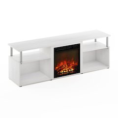 Furinno Jensen Fireplace Entertainment Center for TV up to 70 Inch with Stainless Steel Tubes, White Oak/Chrome