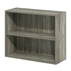 French Oak 2-Tier Open Shelf Bookcase with Modern Design and Wood Build