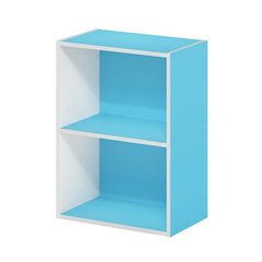 Light Blue 2-Tier Open Shelf Bookcase with Wooden Construction