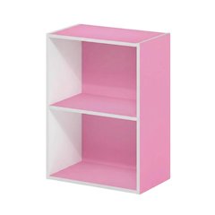 Pink 2-Tier Open Shelf Bookcase with Wooden Construction
