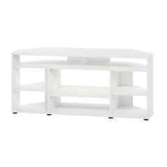 White Corner TV Stand, up to 55-Inch Flat Screens, Solid Rubberwood