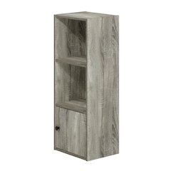Wooden 3-Tier Shelf Bookcase with Door Storage in French Oak Finish