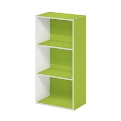 Green 3-Tier Open Shelf Bookcase with Wood Construction for Living Room Storage