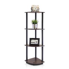 Turn-N-Tube 4-Tier Corner Display Rack Multipurpose Shelving Unit, Dark Brown Grain/Black