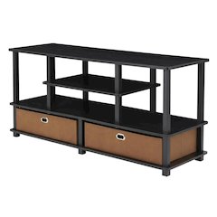 Large TV stand, up to 50-inch TV, storage bin, black composite wood