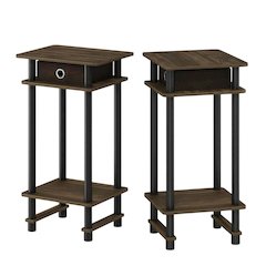 Tall end table with storage bin in dark walnut and black finish, set of 2