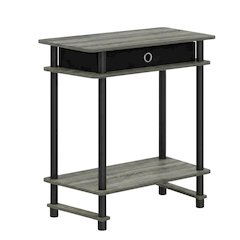French Oak Grey and Black Tall End Table with Storage Bin