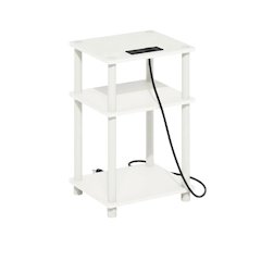 White, Storage Side Table, Open Shelf, USB Charging