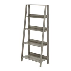 Wooden 5-Tier Ladder Bookcase with French Oak Finish for Home Storage