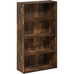 Brown Wooden Book Shelf with Four Tiers of Wooden Shelves for Stylish Display