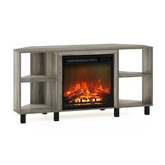Furinno Jensen Corner Fireplce TV Stand with Metal Leg for TV up to 55 Inches, French Oak Grey