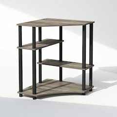 Brown Wooden Corner Bookshelf with Open Shelves for Storage and Display