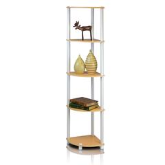 Turn-N-Tube 5 Tier Corner Display Rack Multipurpose Shelving Unit, Beech/White