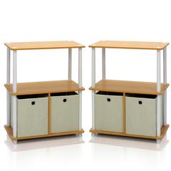 Go Green 3-Tier 2-Bins Multipurpose Storage Shelf, Set of Two