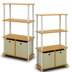 Go Green 4-Tier Multipurpose Storage Rack Shelving Unit w/Bins, Set of 2