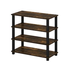 Brown 4-Tier Shoe Rack, Amber Composite Wood, PVC Tubes, Tool-Free