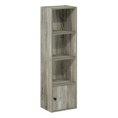 Wooden 4-Tier Shelf Bookcase with Door Storage in French Oak Finish