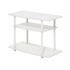 White 3-Tier TV Stand with Rubberwood & Walnut Veneers for Modern Living