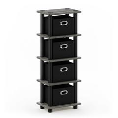 Furinno Turn-N-Tube LACi 4-Bins System Rack, French Oak Grey/Black