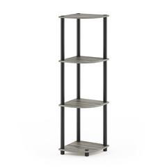 Furinno Turn-N-Tube 4-Tier Corner Display Rack Multipurpose Shelving Unit, French Oak Grey/Black
