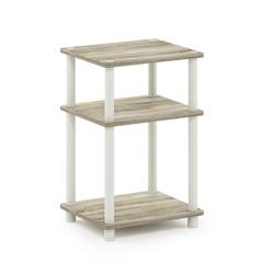 Furinno Just 3-Tier Turn-N-Tube End Table, Sonoma Oak/White