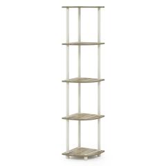 Furinno 99811 Turn-N-Tube 5 Tier Corner Display Rack Multipurpose Shelving Unit, Sonoma Oak/White