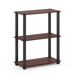Furinno Turn-S-Tube 3-Tier Compact Multipurpose Shelf Display Rack with Square Tube, Dark Cherry/Black