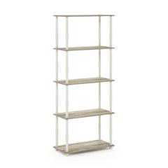 Furinno Turn-N-Tube 5-Tier Multipurpose Shelf Display Rack with Classic Tubes, Sonoma Oak/White