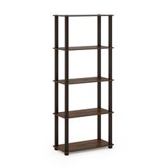 Furinno Turn-S-Tube 5-Tier Multipurpose Shelf Display Rack with Square Tubes, Walnut/Brown