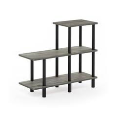 Furinno Turn-N-Tube 3-Tier Cube Ladder Shelf, French Oak Grey/Black