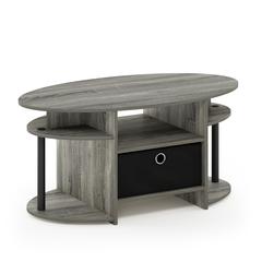 JAYA Simple Design Oval Coffee Table, French Oak Grey/Black/Black